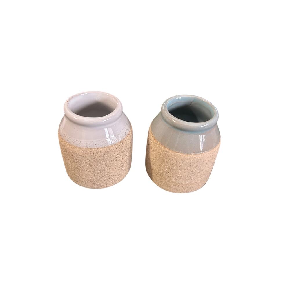 2 White + Grey Mini Ceramic Pottery Cloche Match Striker